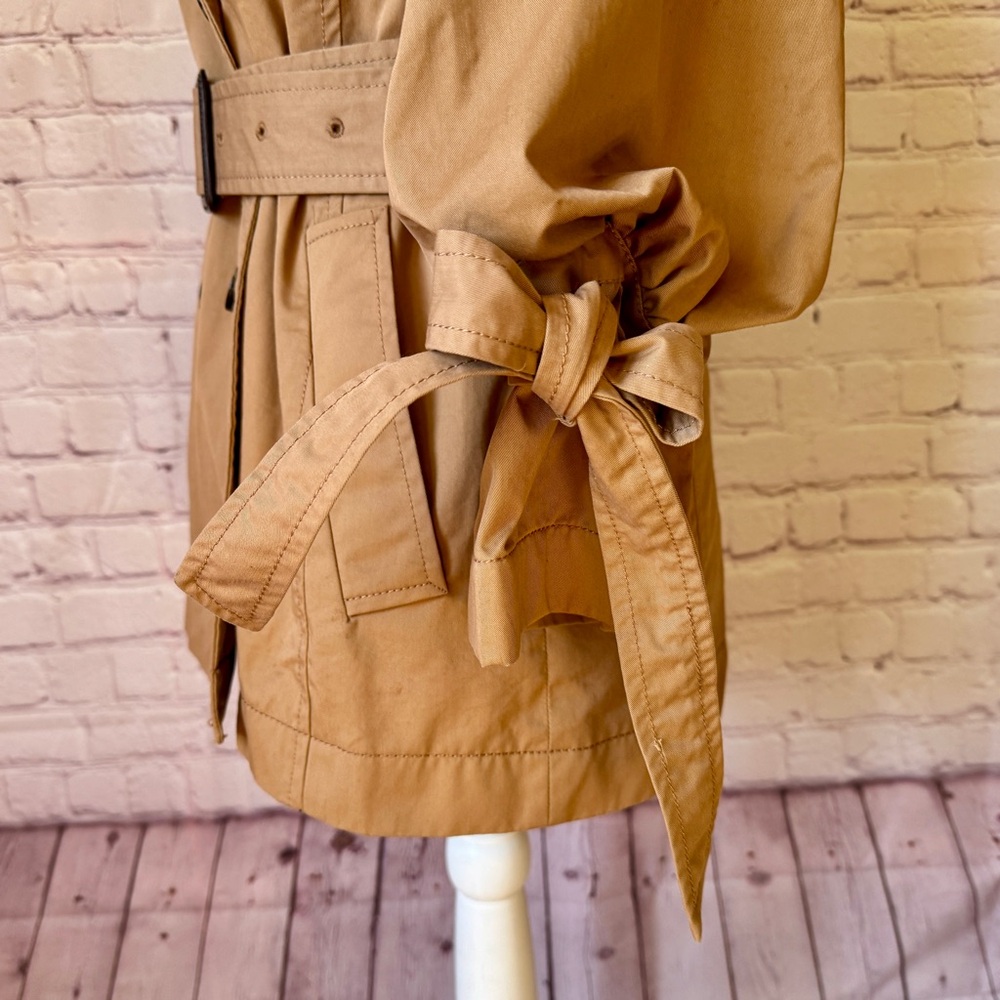Banana Republic Limonta Trench Coat Jacket Modern Bow Tie Sleeve Tan XS - Picture 10 of 13